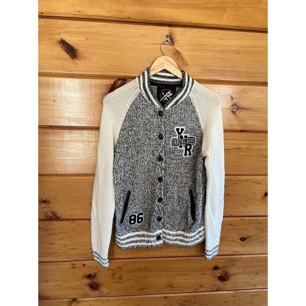 Young & Reckless Knit Varsity Jacket Womens Button Down Sweater Small